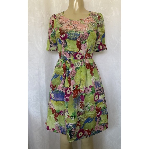 Anthropologie Peter Som Elizabeth Silk Postcard Dress Fit Flare Floral G… - Picture 4 of 11